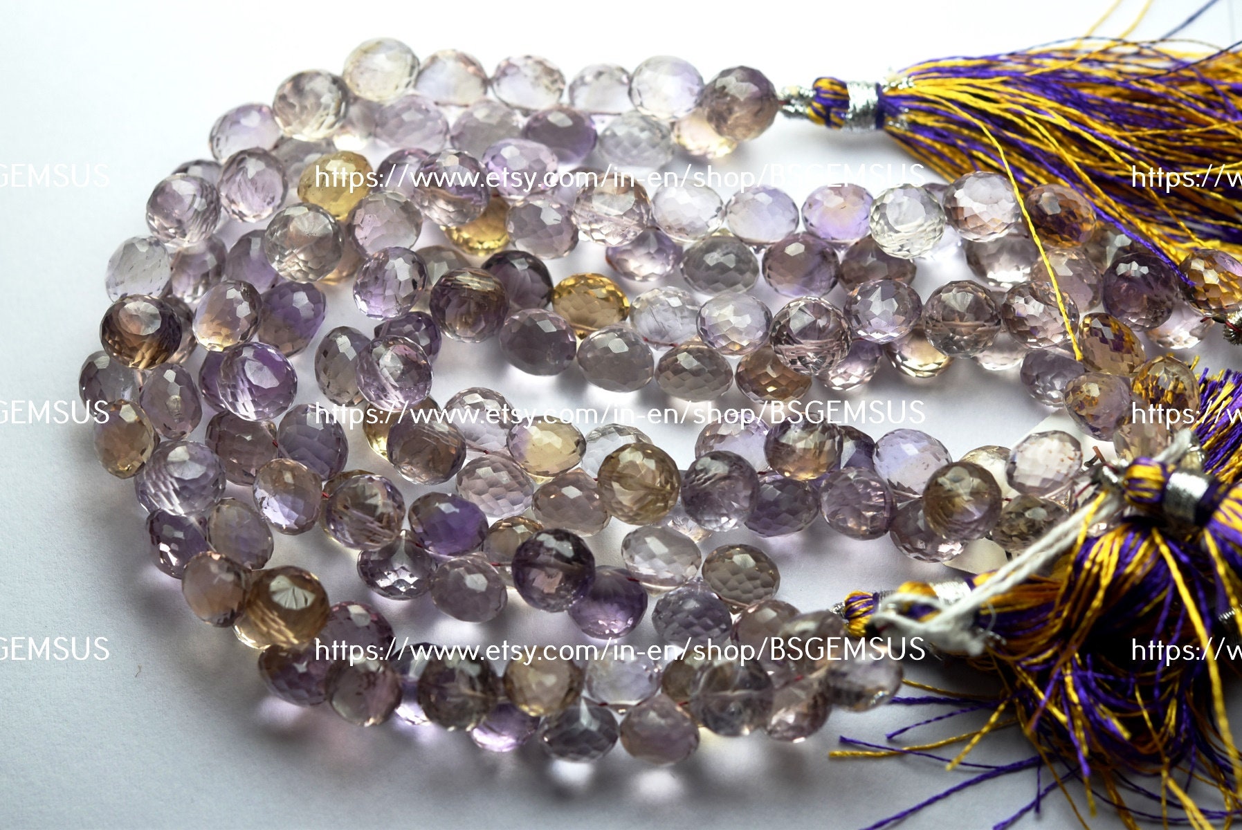 8 Inches Strand, Natural Ametrine Faceted Onion Shape Briolette Size 7-8mm