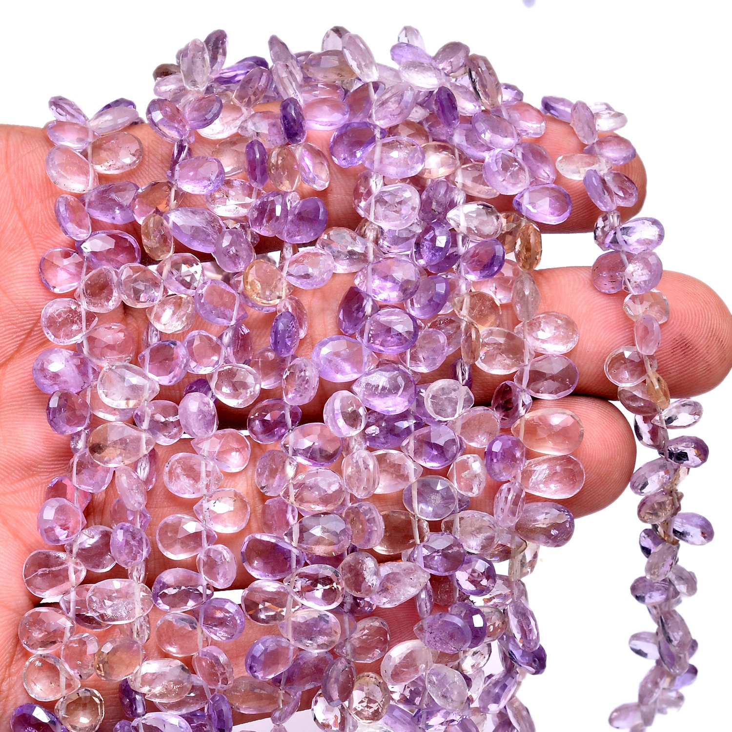 Aaa+ Ametrine Faceted Pear Briolettes | 6x9mm (approx) Beads 8inch Strand | Natural Ametrine Semi Precious Gemstone Pear Briolette Beads