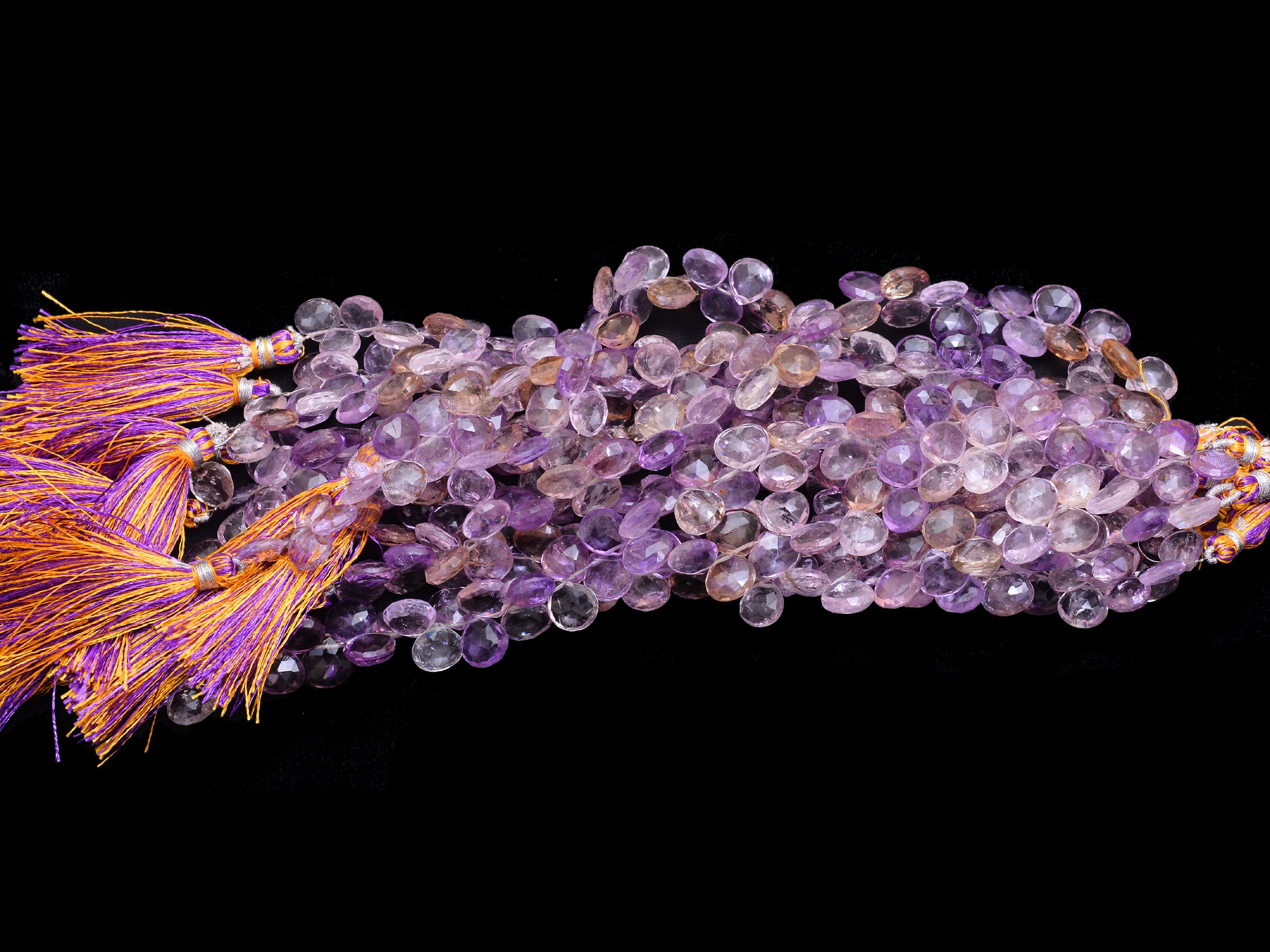 Ametrine Faceted Heart Briolette 9mm, 10mm Heart Beads | 8inch Strand | Natural Ametrine Semi Precious Gemstone Heart Briolette For Jewelry