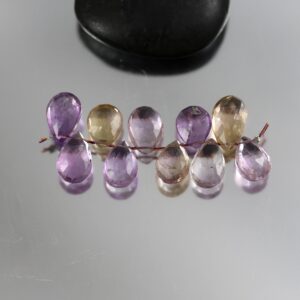 Faceted Ametrine Pear Briolette Beads - Set of 10 (11-13mm) Faceted Ametrine Pear Briolette Beads - Set of 10 (11-13mm)