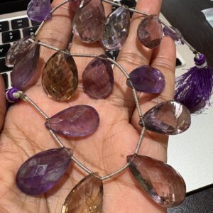 Ametrine Faceted Pear Briolette Beads, Natural Ametrine Gemstone, 13mm To 17mm/20-23mm Each Ametrine Faceted Pear Briolette Beads, Natural Ametrine Gemstone, 13mm To 17mm/20-23mm Each