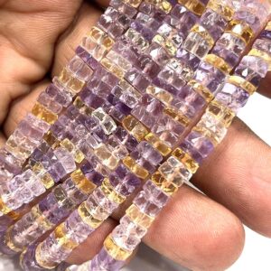 Faceted Ametrine Quartz Heishi Beads, 6-7mm 14" Strand Faceted Ametrine Quartz Heishi Beads, 6-7mm 14" Strand