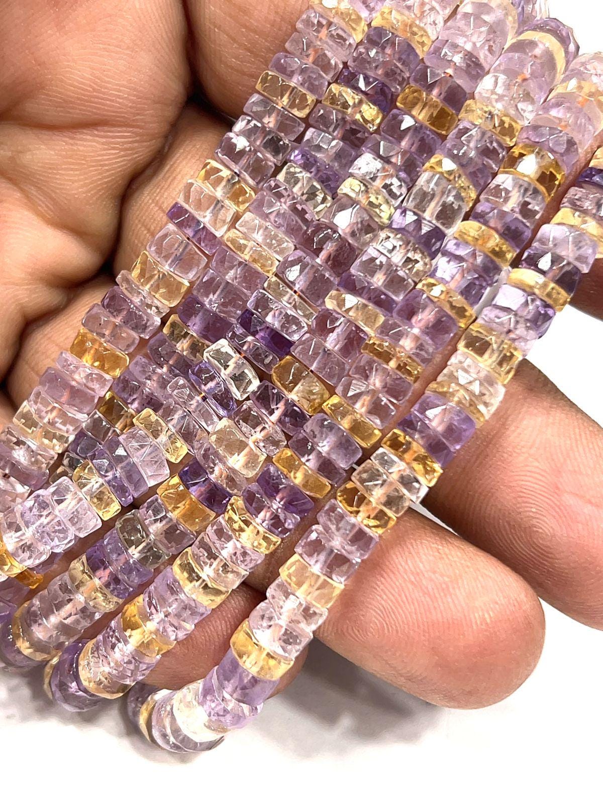 Faceted Ametrine Quartz Heishi Beads, 6-7mm 14" Strand