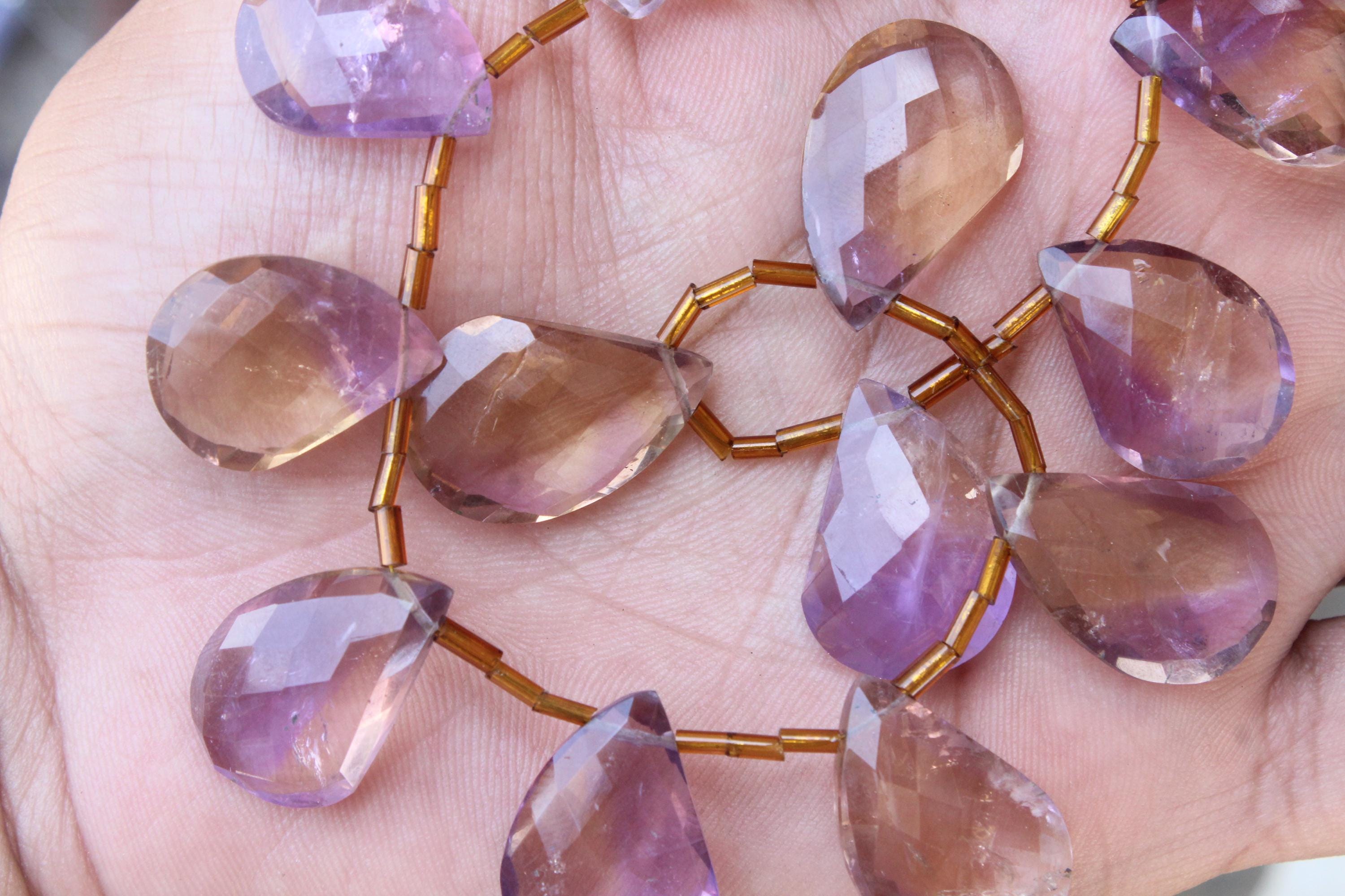 Ametrine Gemstone Faceted Briolette Beads I 8-piece Pear I 17--20 Mm App I Jewelry Making (c964) Ametrine Gemstone Faceted Briolette Beads I 8-piece Pear I 17--20 Mm App I Jewelry Making (c964)
