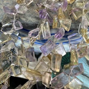 High Quality Hand Faceted Step cut Geometric Super Clear Ametrine Gemstone Briolette Slice shapes High Quality Hand Faceted Step cut Geometric Super Clear Ametrine Gemstone Briolette Slice shapes