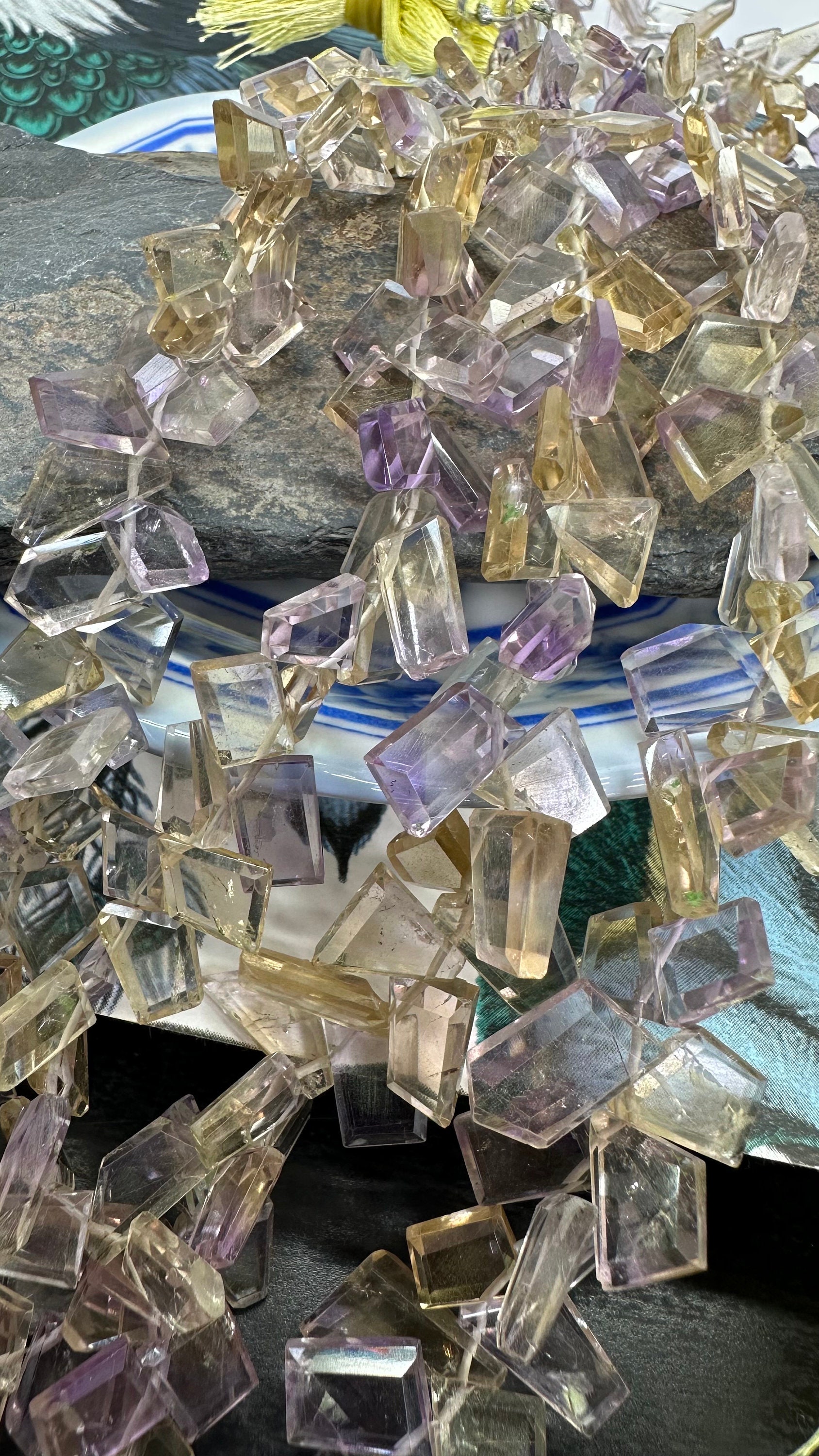 High Quality Hand Faceted Step Cut Geometric Super Clear Ametrine Gemstone Briolette Slice Shapes