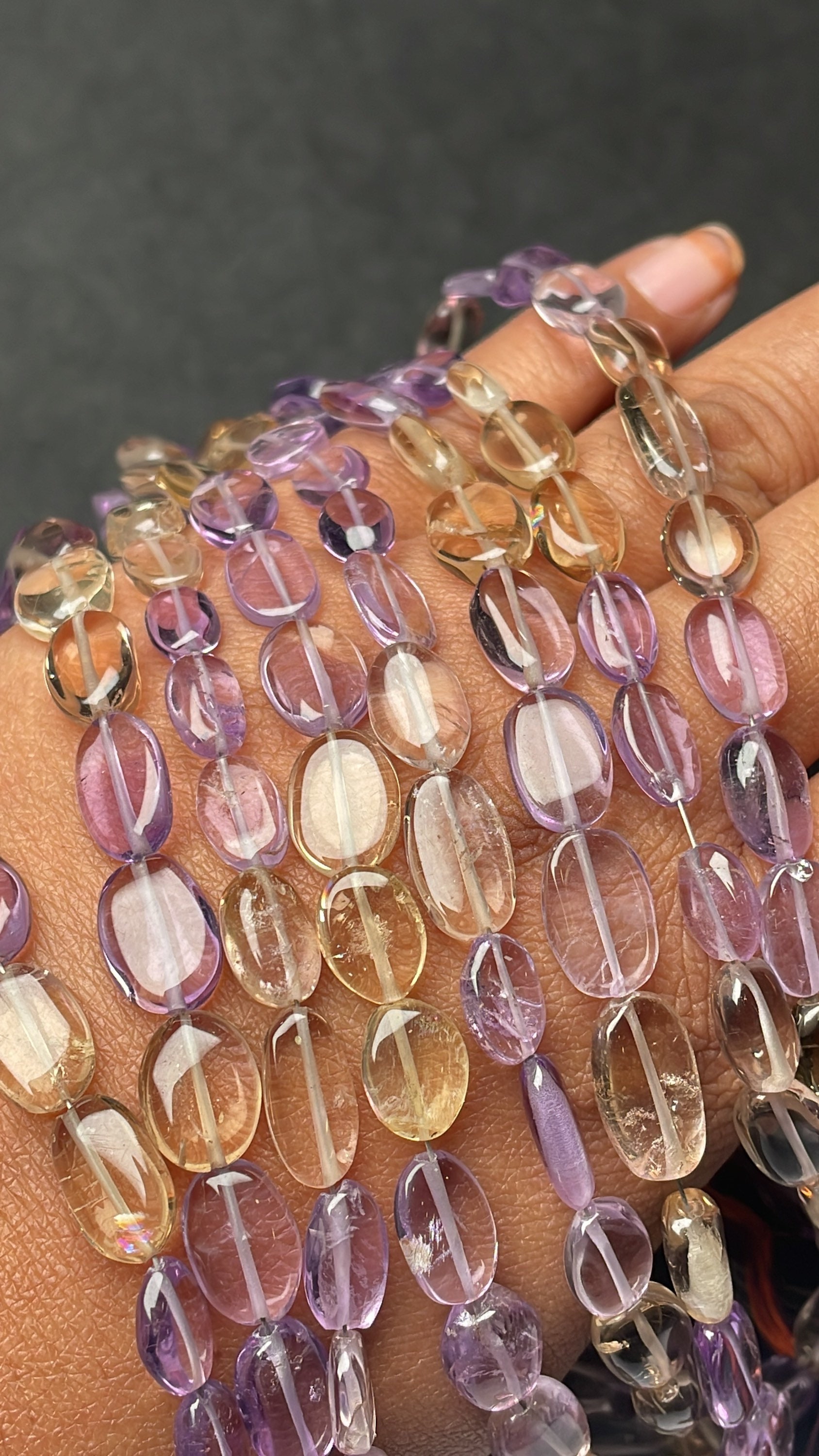 Natural 10 Inches Ametrine Smooth Oval Shapes 7/10 Mm Approx Beads, Ametrine Beads An Amazing Item