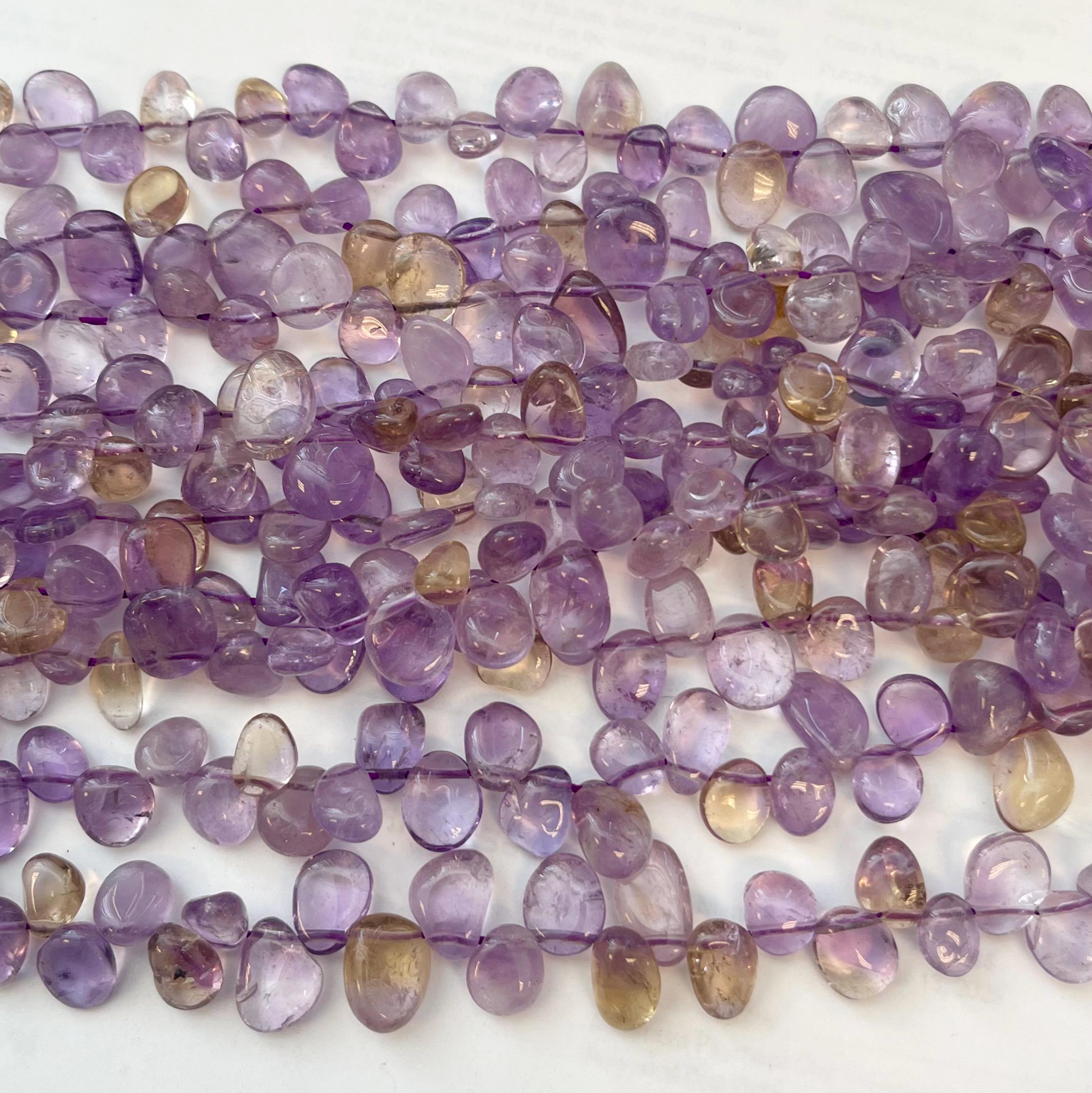 Natural Ametrine  (10-15)x(6-12)x(3-6)mm Flat Teardrop Gemstone Beads--15.5 Inch Strand