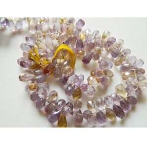 Natural Ametrine Faceted Teardrop Briolette Beads, 6mm To 11mm & 7mm To 13mm Ametrine Drops - 7 Inch Half Strand Natural Ametrine Faceted Teardrop Briolette Beads, 6mm To 11mm & 7mm To 13mm Ametrine Drops - 7 Inch Half Strand