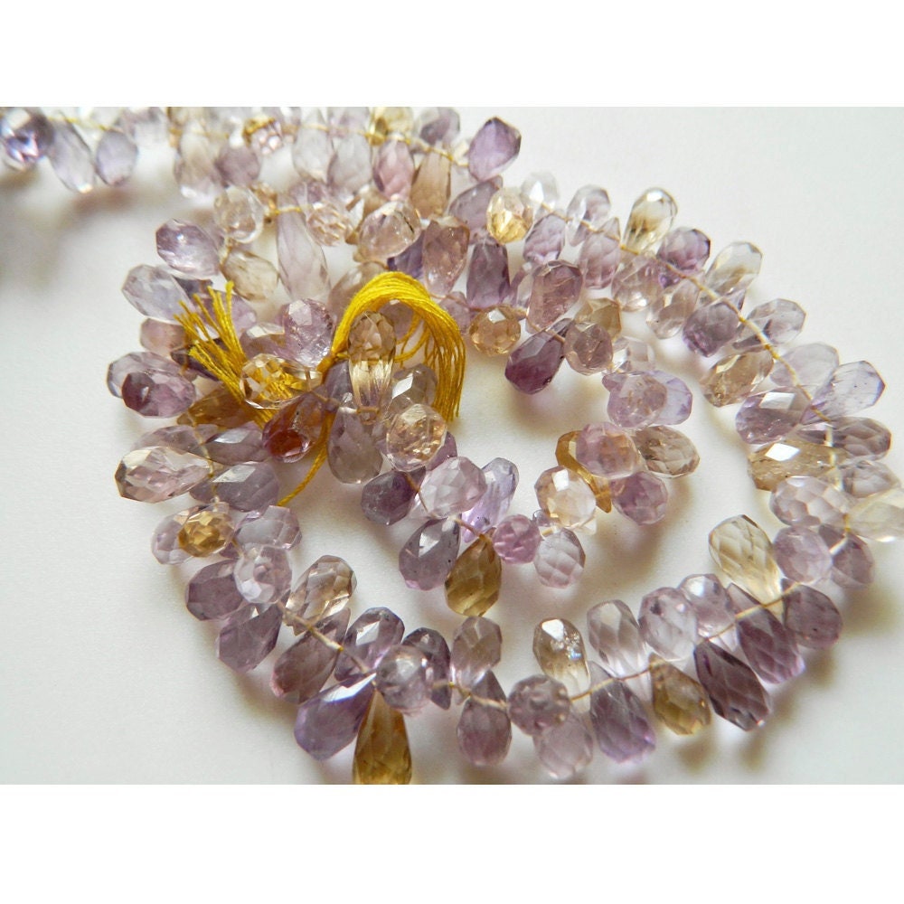 Natural Ametrine Faceted Teardrop Briolette Beads, 6mm To 11mm & 7mm To 13mm Ametrine Drops - 7 Inch Half Strand