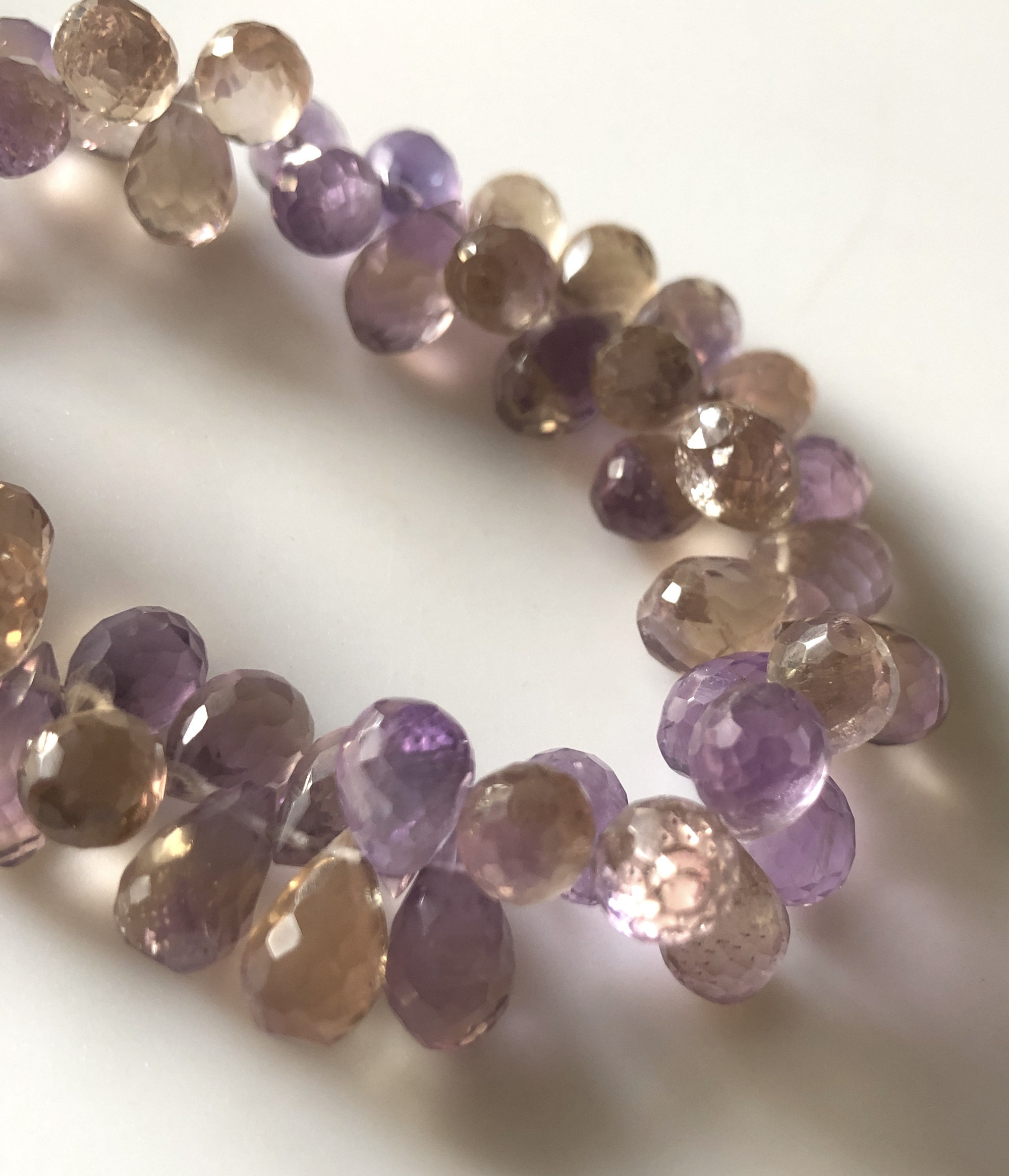 Natural Ametrine Faceted Teardrop Briolette Beads, 12mm To 14mm Huge Ametrine Drop Beads, Sold As 7 Inches/3.5 Inches, Gds1685