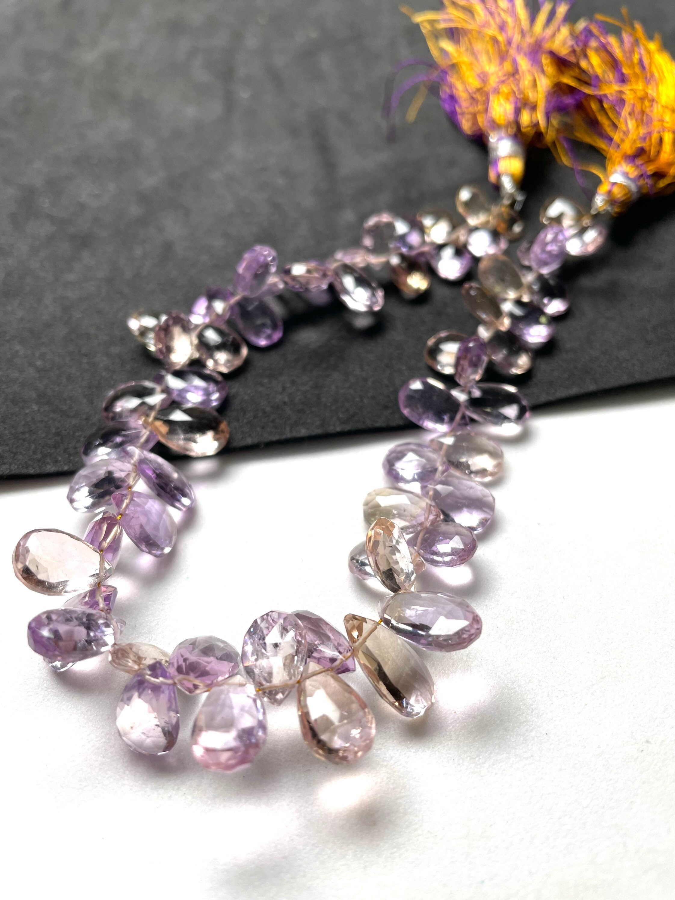 Natural Ametrine Faceted Pear Gemstone Beads, Size 6/8-7/11 Mm Briolettes Beads 8.5 Inch Approx Ametrine Beads In Wholesale Bulk Price