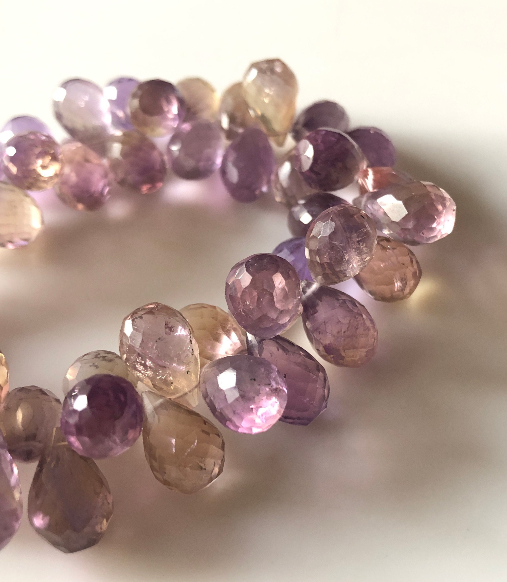 Natural Ametrine Faceted Teardrop Briolette Beads, 9mm To 12mm Ametrine Drop Beads, Sold As 7 Inches/3.5 Inches, Gds1684