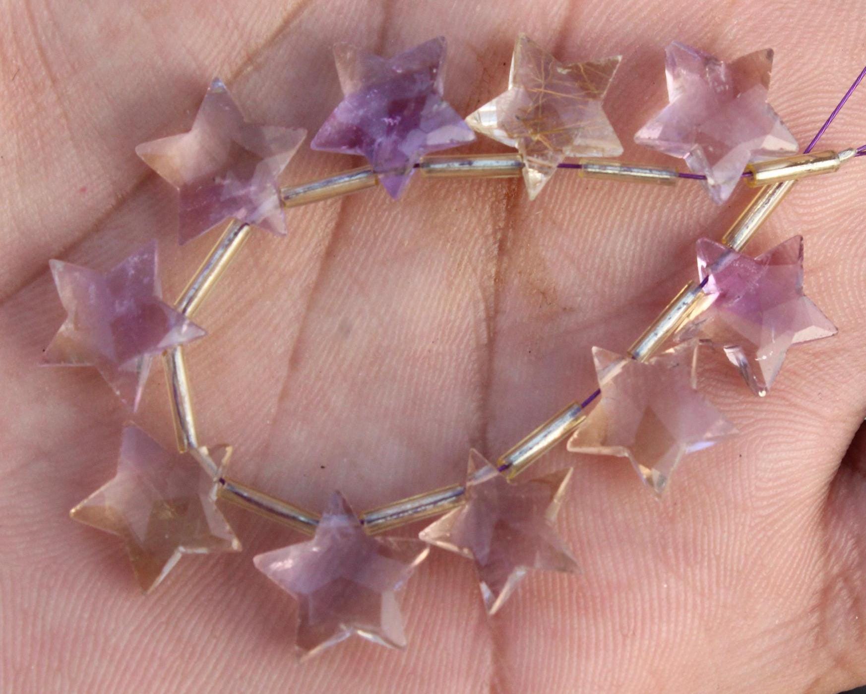 Natural Ametrine Gemstone Faceted Briolette Beads | 10 Pieces Crescent Star-shaped Beads | Size: 11x11 Mm | Make Jewellery | Sale [0277]
