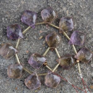 Natural Ametrine Gemstone Faceted Briolette Leaf-shaped Beads | 13 Pieces | Size - 15x18 Mm | Jewelry Making | Fancy Beads Sale [b039]