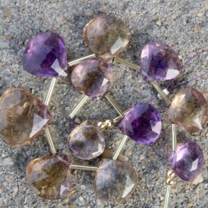 Natural Ametrine Gemstone Faceted Briolette Heart-shaped Beads | 10 Pieces | Size - 14--20 Mm | Jewelry Making | Fancy Beads Sale [b040]