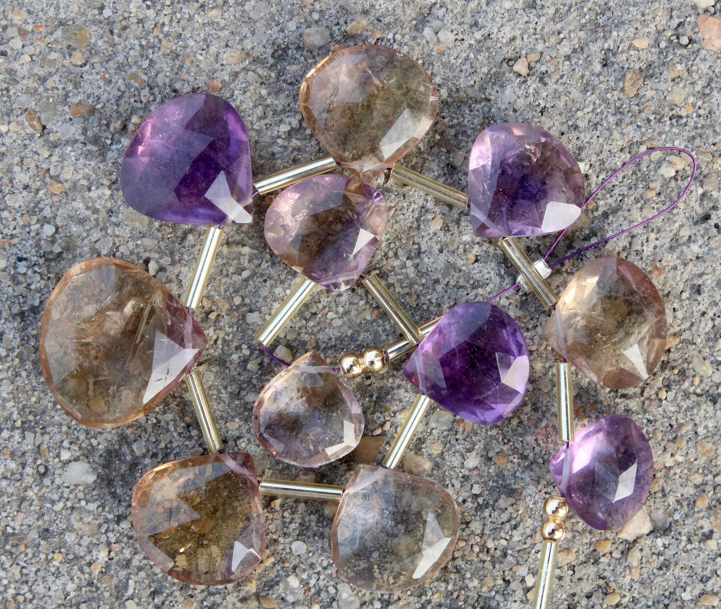 Natural Ametrine Gemstone Faceted Briolette Heart-shaped Beads | 10 Pieces | Size - 14--20 Mm | Jewelry Making | Fancy Beads Sale [b040]