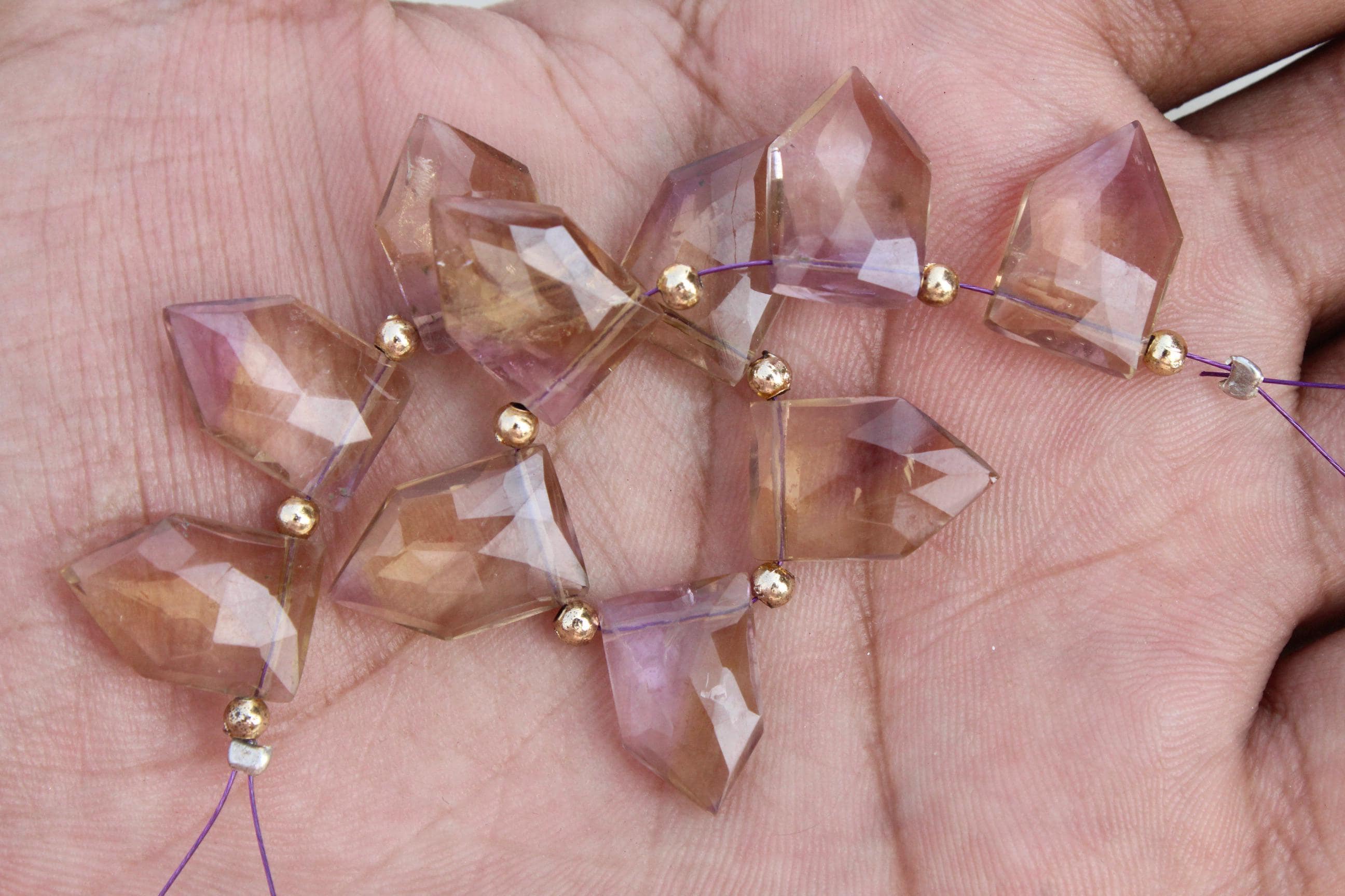 Natural Ametrine Gemstone Faceted Briolette Pentagon-shaped Beads | 10 Pieces | Size - 16--17 Mm | Jewelry Making | Fancy Beads Sale [0127]