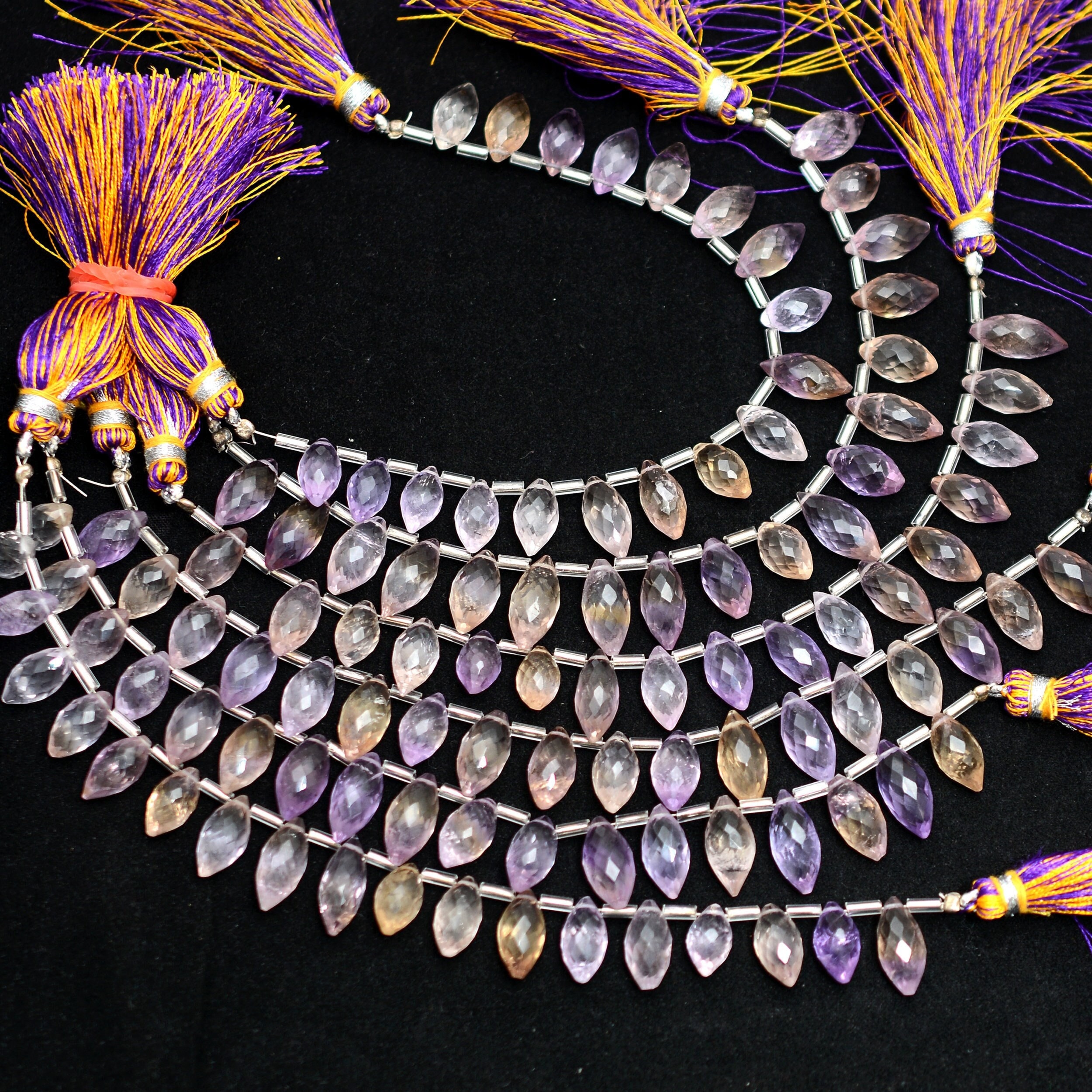 Natural Ametrine Marquise Briolette Fancy Beads | Gemstone Rice Tube Faceted Beads 6inch Strand | Ametrine Semi Precious Gemstone Loi Beads