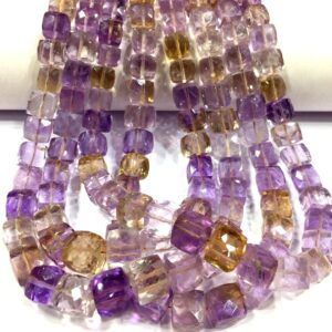 Natural Rare Ametrine Faceted Cube Shape Beads Ametrine Gemstone Beads Ametrine Cube Beads Jewelry Making Beads Ametrine Strand Beads.