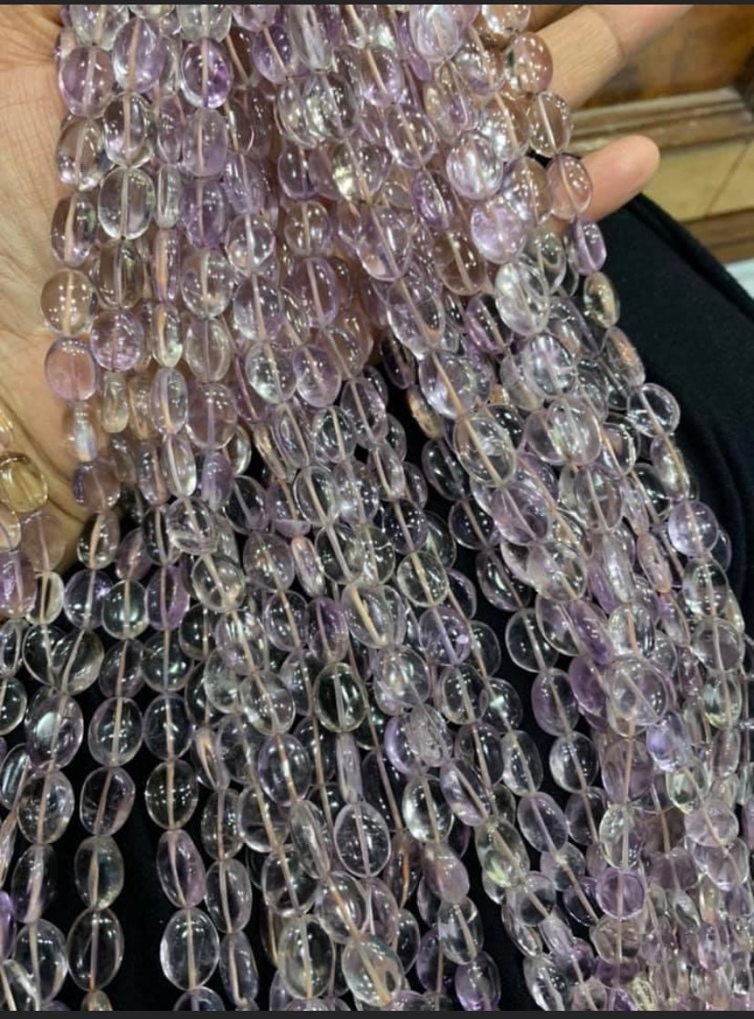 Natural Ametrine Smooth Oval Shape Gemstone Beads, 9/12 Mm Approx Purple Ametrine Beads, 13 Inch Loose Strand Semi Precious Beads For Sale