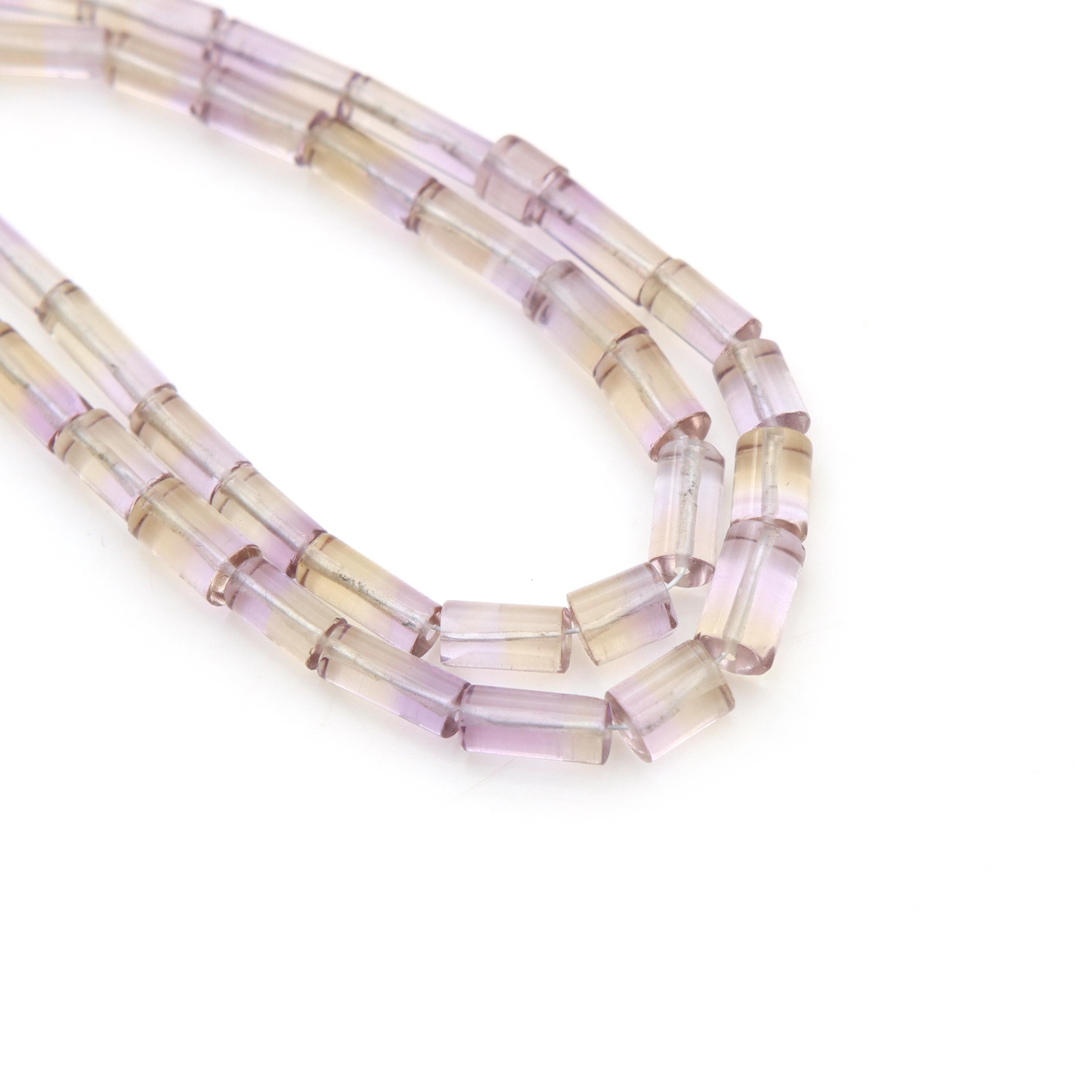 Natural Ametrine Smooth Cylinder Beads, 3.5x6 Mm To 4x10 Mm, Purple Yellow Quartz Gemstone Beads, Bi Color Ametrine Jewelry Beads, 18 Inches