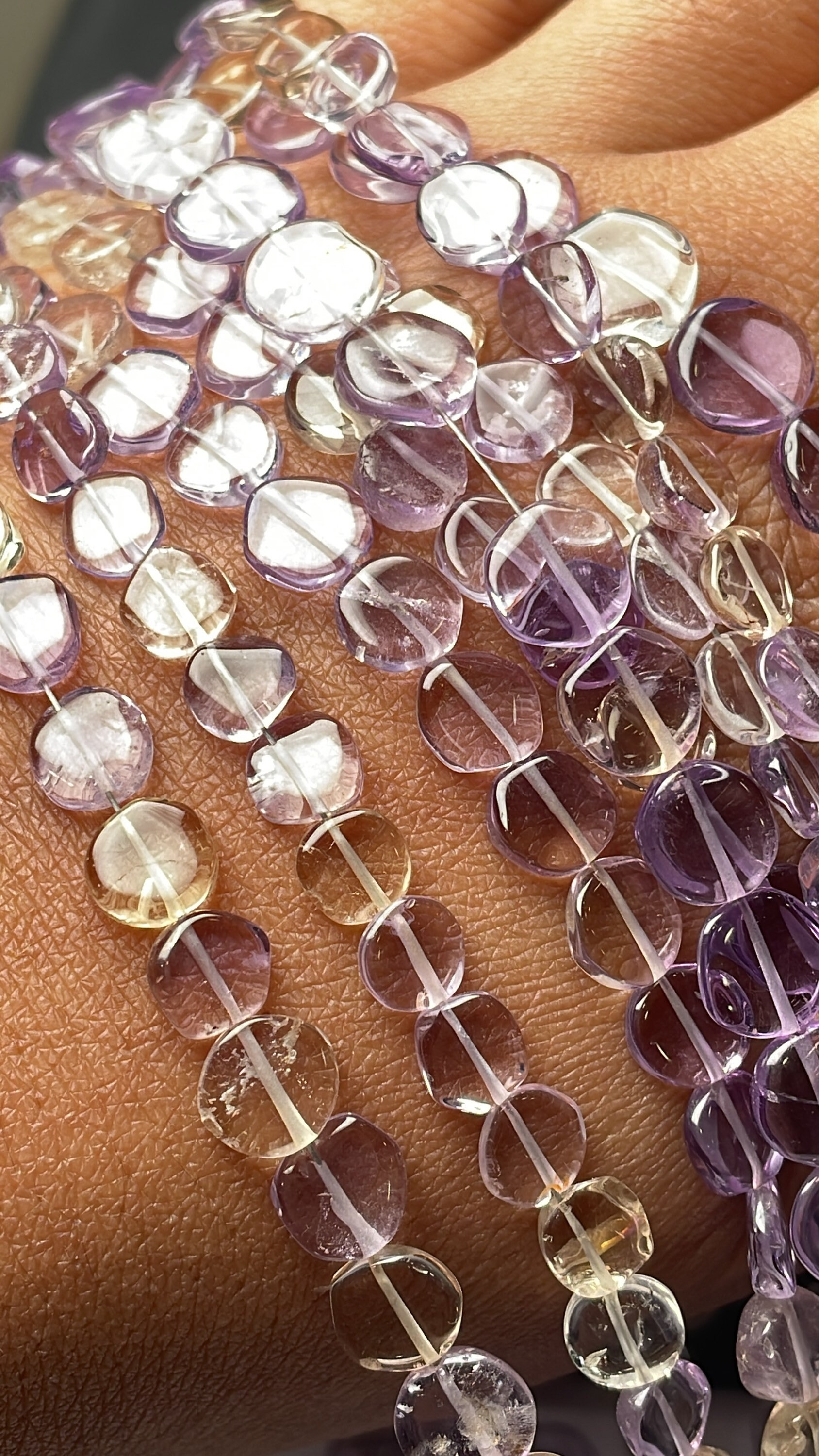 Natural Ametrine Smooth Coin Shape Gemstone Beads Strand, 7-10 Mm Approx Jewelry Making Beads, 10 Inches Strand At Wholesale Price