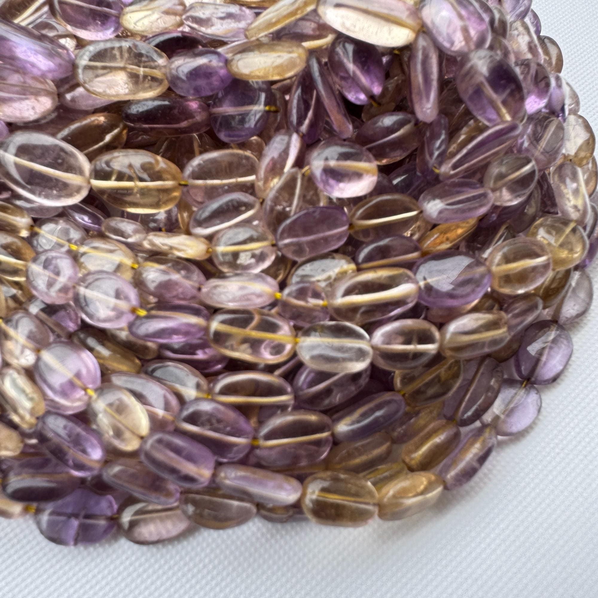 Ametrine Smooth Tumble Oval Beads, 7mm To 15mm Natural Ametrine Oval Shaped Gemstone Beads, 18 Inch Strand, Gds2283/13