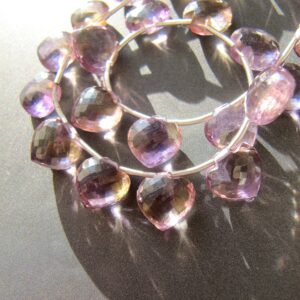 Ametrine Spade Hearts • 8.50-11mm Chubby• Pairs available • AAA Micro Faceted Heart Drops • Natural • Pale purple champagne Amethyst Citrine