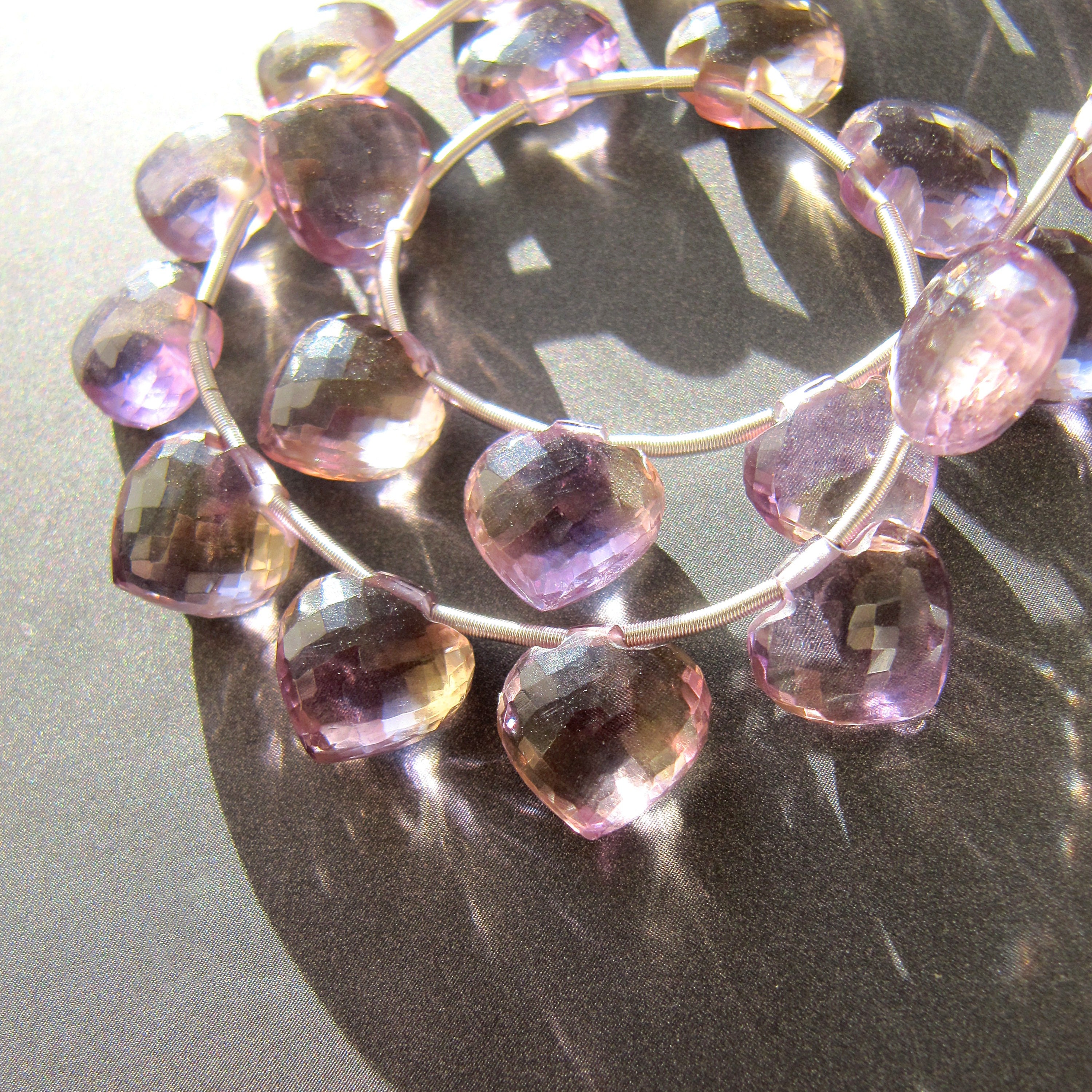 Ametrine Spade Hearts • 8.50-11mm Chubby• Pairs Available • Aaa Micro Faceted Heart Drops • Natural • Pale Purple Champagne Amethyst Citrine