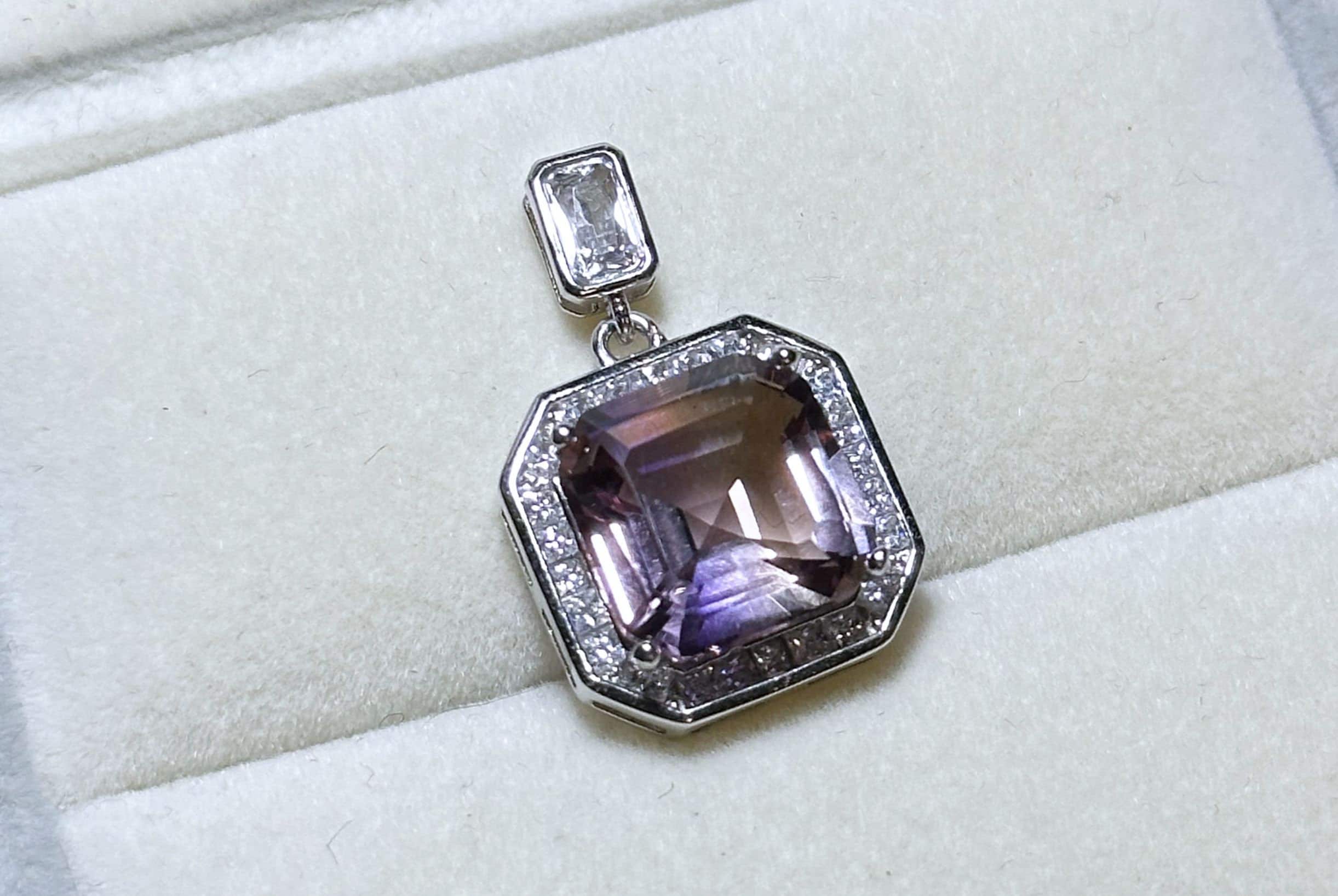 11x11-7carats, Certified Natural Ametrine Pendant, 925 Sterling Silver, Ametrine Asscher Cut Pendant, Untreated Ametrine Necklace, 天然紫黄晶吊坠 11x11-7carats, Certified Natural Ametrine Pendant, 925 Sterling Silver, Ametrine Asscher Cut Pendant, Untreated Ametrine Necklace, 天然紫黄晶吊坠