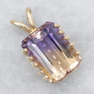 14K Gold Ametrine Pendant, Emerald Cut Gemstone