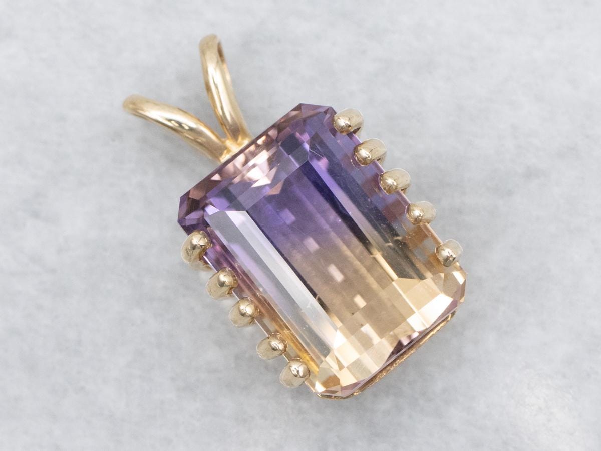 14k Gold Ametrine Pendant, Emerald Cut Gemstone 14k Gold Ametrine Pendant, Emerald Cut Gemstone