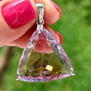 59 Ct Trillion Ametrine Pendant Necklace In Gold Plated 925 Sterling Silver Statement Jewelry 59 Ct Trillion Ametrine Pendant Necklace In Gold Plated 925 Sterling Silver Statement Jewelry