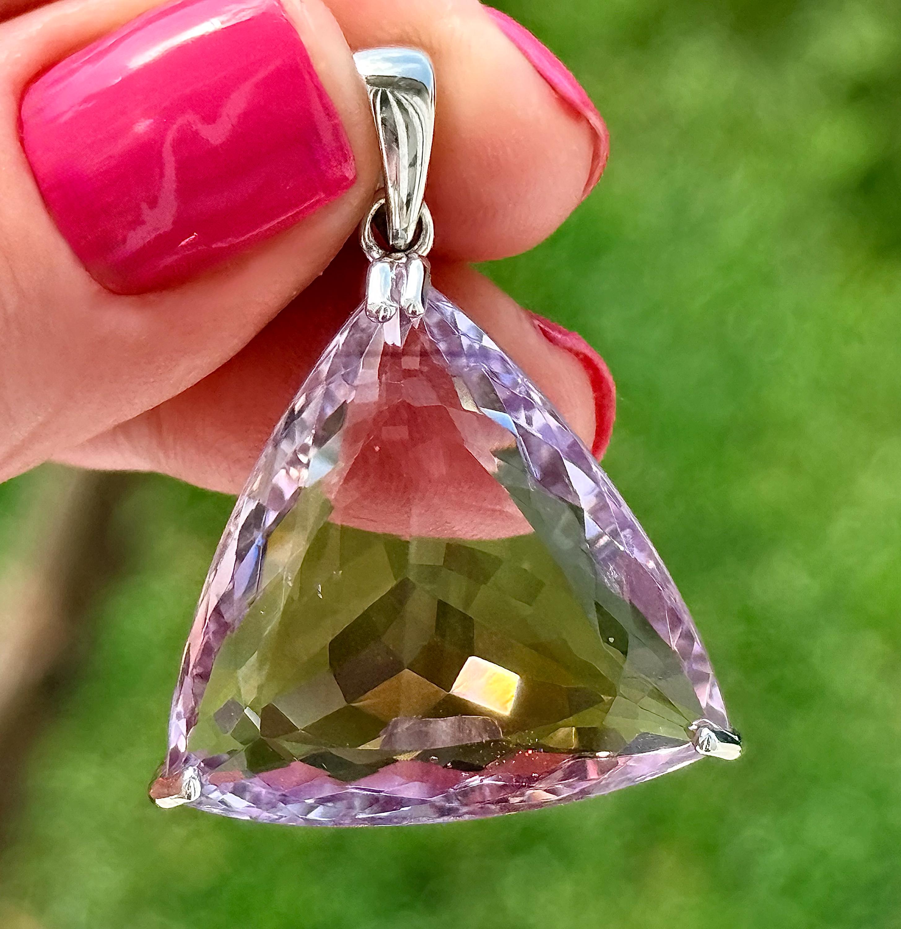 59 Ct Trillion Ametrine Pendant Necklace In Gold Plated 925 Sterling Silver Statement Jewelry