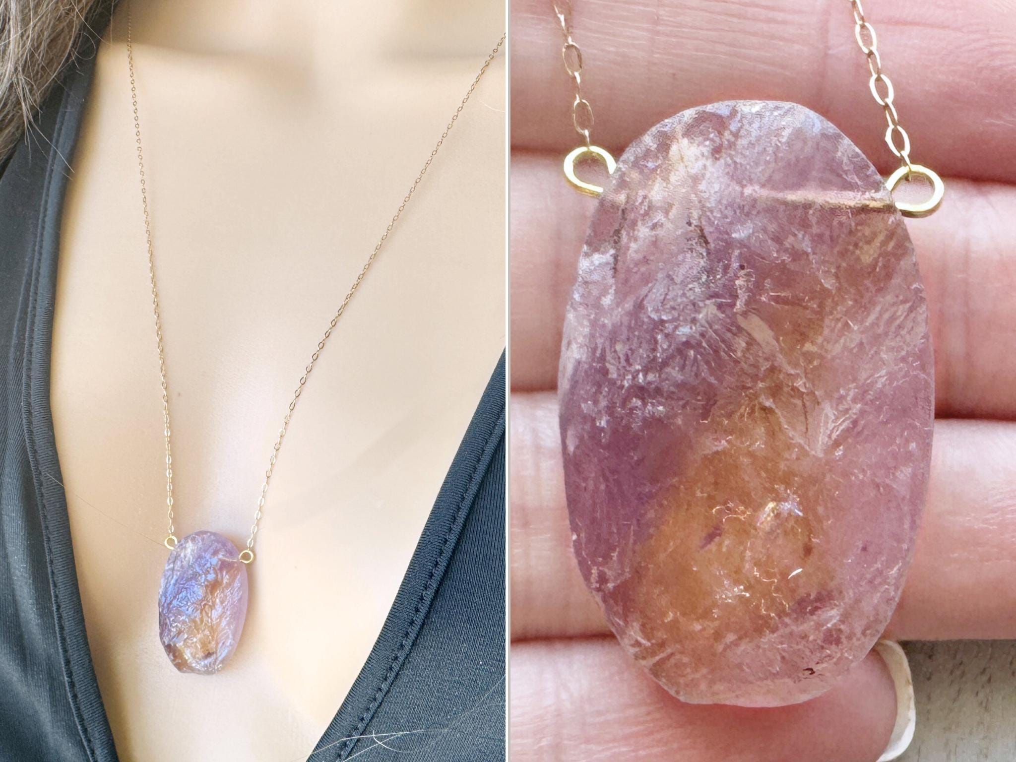 Big Raw Ametrine Necklace, Purple Amethyst Citrine Ametrine Pendant, Gemstone Necklace, Ametrine Crystal, Real Ametrine Jewelry Actual Stone