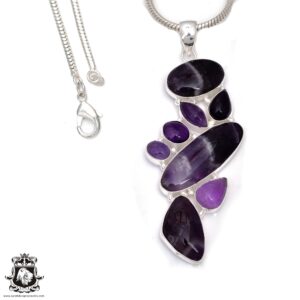 Chevron Amethyst Ametrine 925 Sterling Silver Pendant & 2MM Italian 925 Sterling Silver Chain Necklace P7824