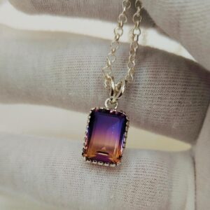 Ametrine Doublet Quartz Pendant, 925 Sterling Silver Necklace, Ametrine Quartz Necklace, Octagon Ametrine Quartz Necklace Bi Color Stone