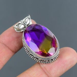 Faceted Ametrine 925 Sterling Silver Pendant - Handmade Vintage Design