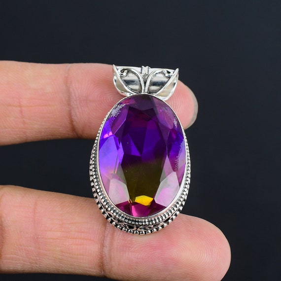 Faceted Ametrine Gemstone Pendant: Handmade 925 Sterling Silver Boho Jewelry