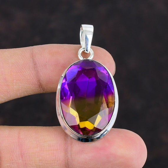 Faceted Ametrine Gemstone Pendant: Handmade Sterling Silver Jewelry Faceted Ametrine Gemstone Pendant: Handmade Sterling Silver Jewelry