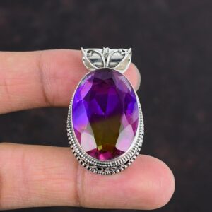 Faceted Ametrine Pendant: Handmade 925 Sterling Silver Vintage Jewelry