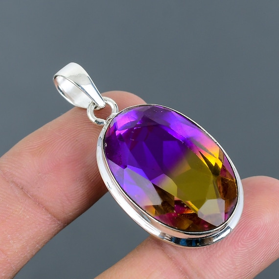 Faceted Ametrine Pendant: Handmade 925 Sterling Silver Gemstone Jewelry