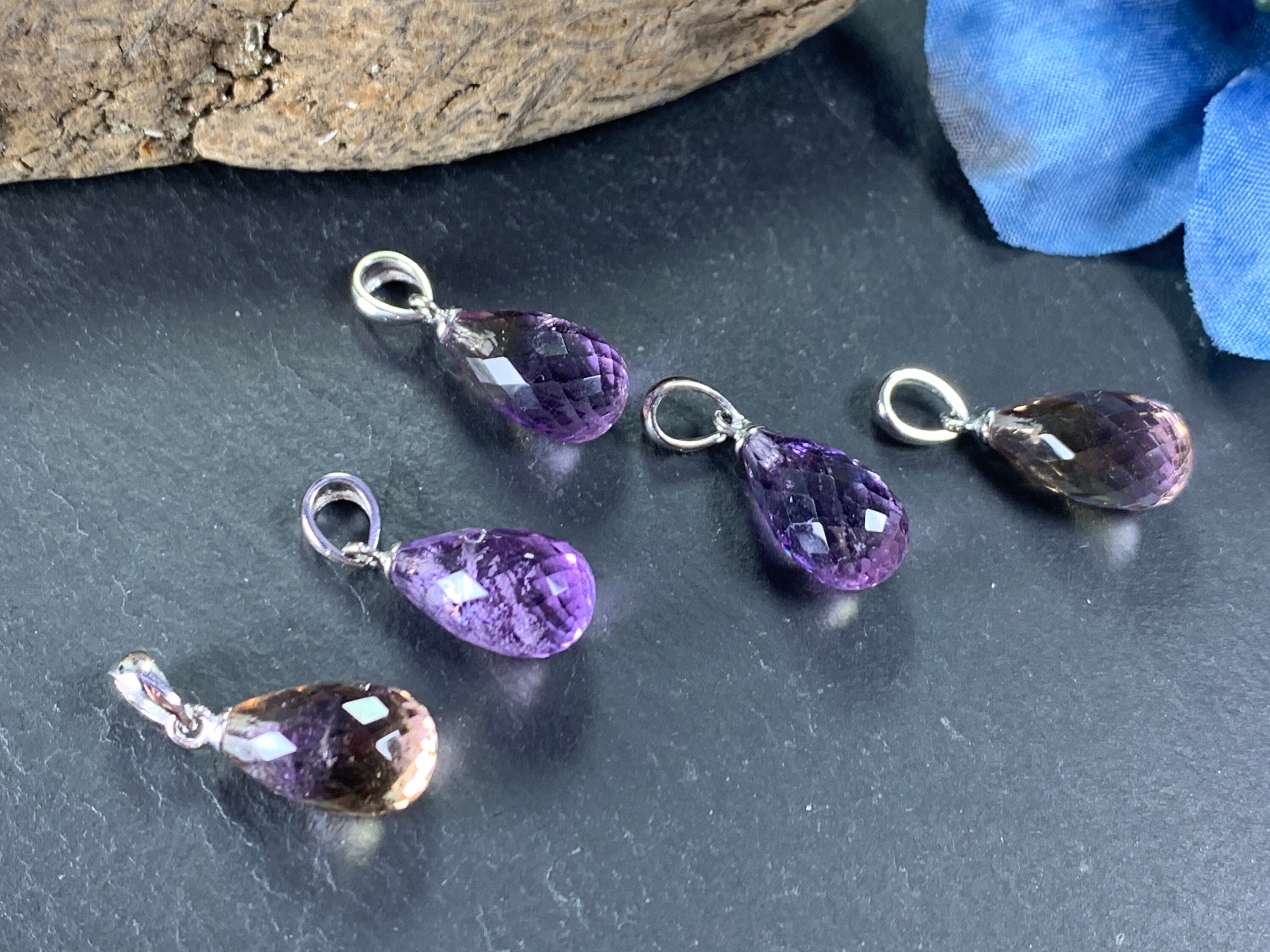 Faceted Ametrine Pendant: Natural Purple Gemstone, Sterling Silver Faceted Ametrine Pendant: Natural Purple Gemstone, Sterling Silver
