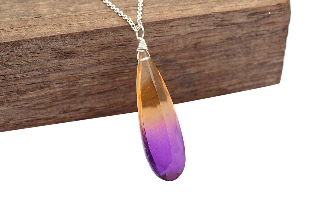 Handmade Doublet Ametrine Pendant 925 Sterling Silver | Pear Shape Gemstone Necklace | Dainty Silver Jewelry Gift