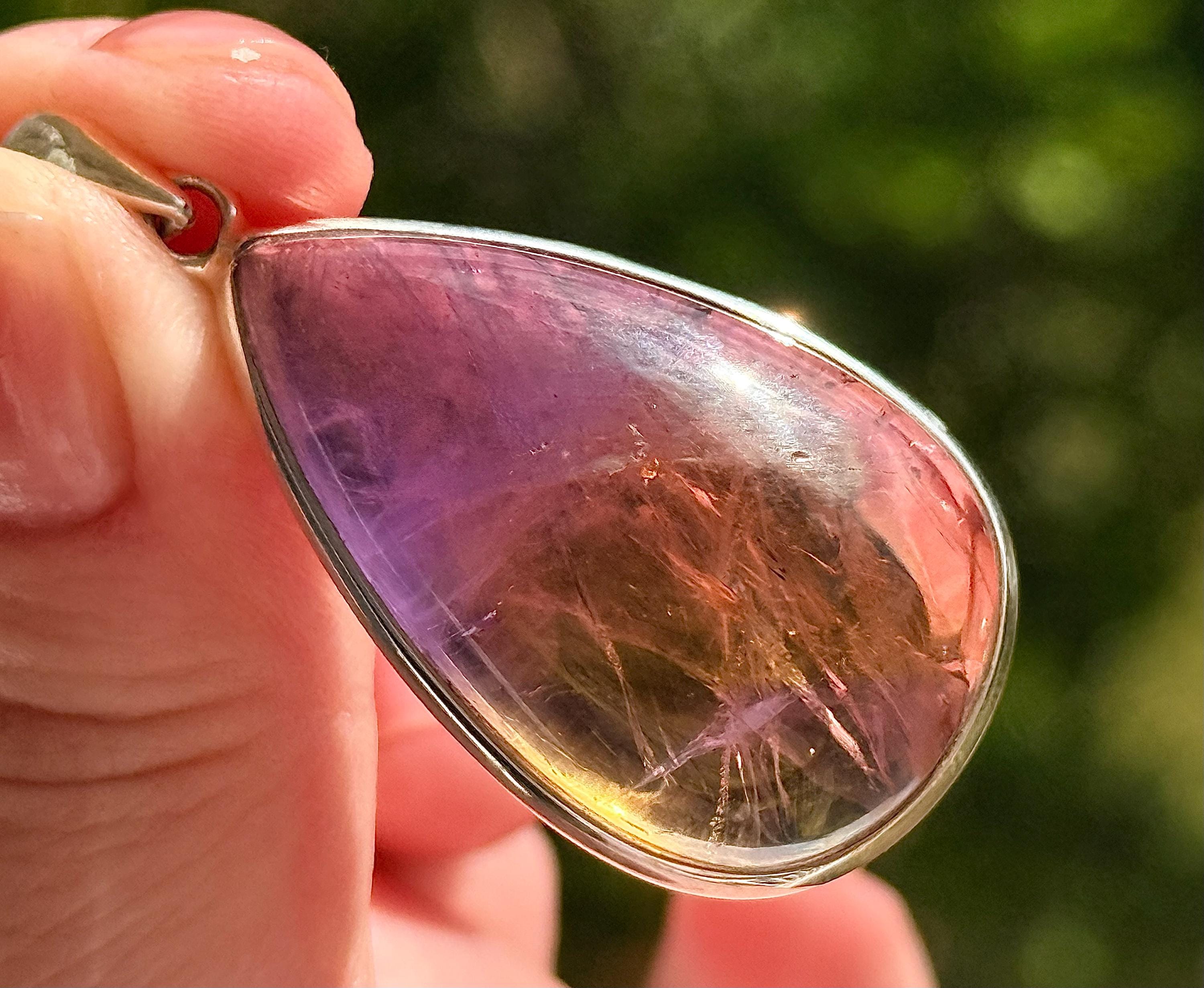 High-dome Ametrine Cabochon Pendant, 925 Sterling Silver, Drop Natural Gemstone Necklace High-dome Ametrine Cabochon Pendant, 925 Sterling Silver, Drop Natural Gemstone Necklace