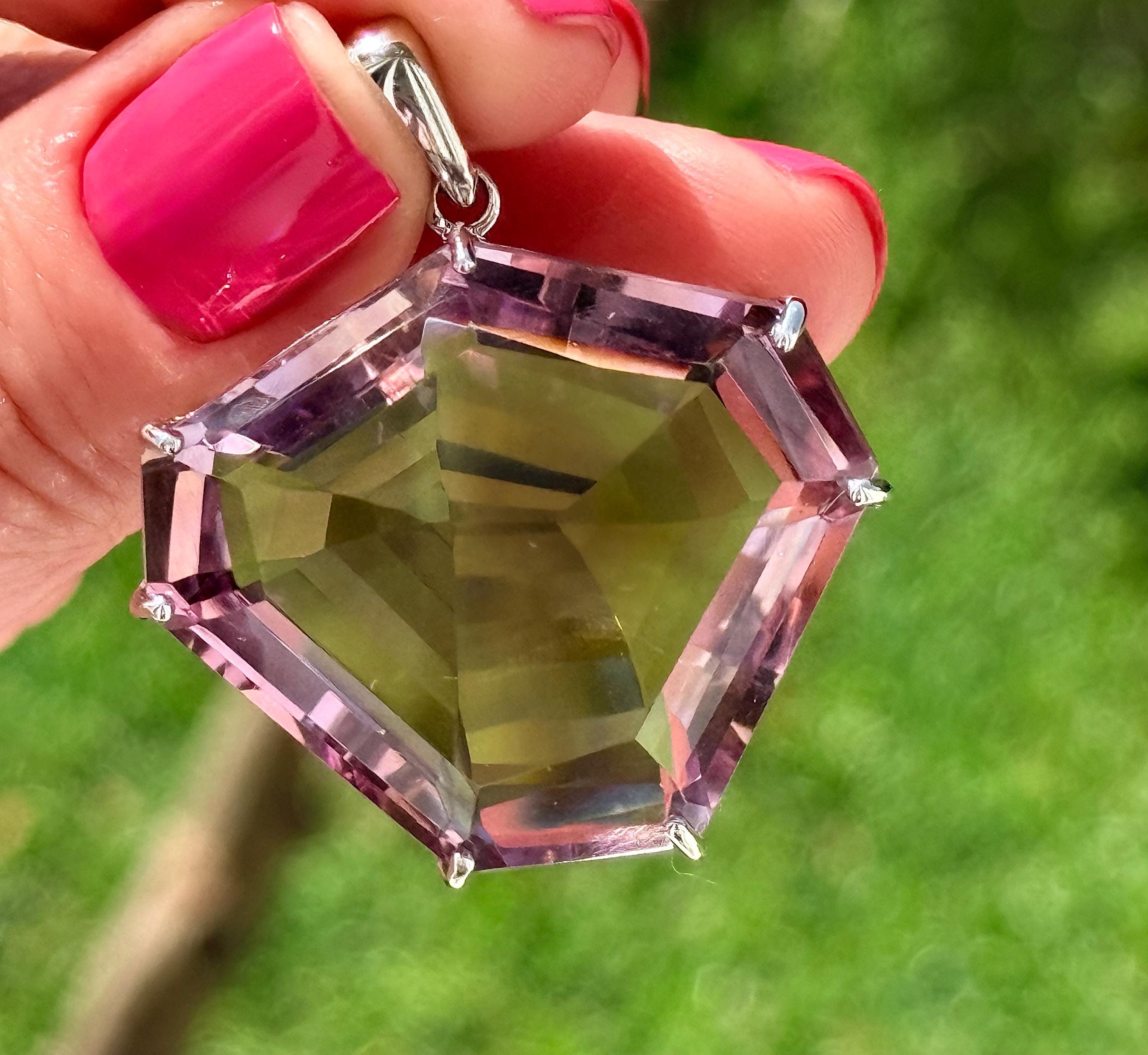 Huge Unique 94 Ct Brazilian Ametrine Pendant, 925 Sterling Silver Gemstone Necklace, Gold Plated Huge Unique 94 Ct Brazilian Ametrine Pendant, 925 Sterling Silver Gemstone Necklace, Gold Plated