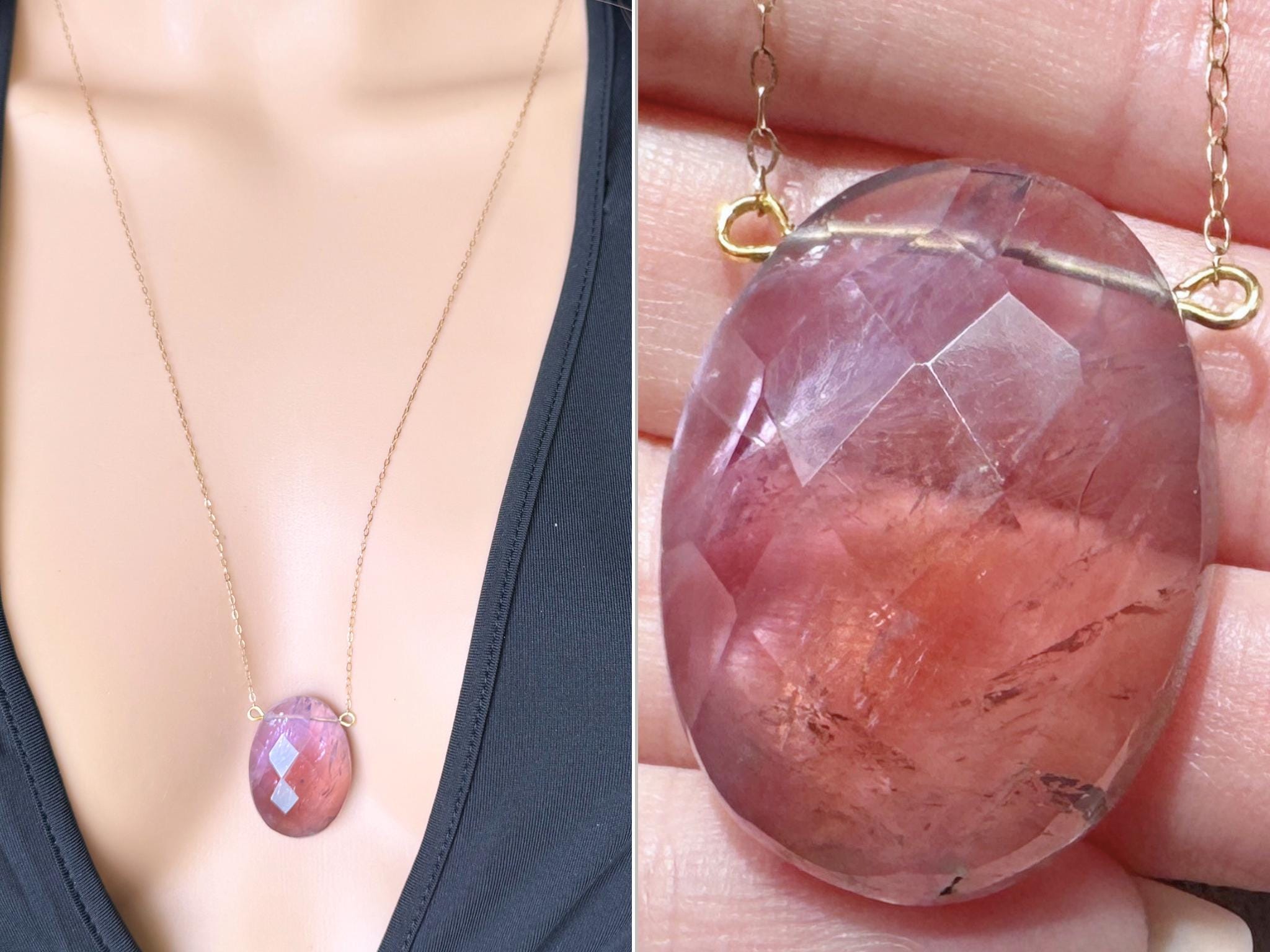 Large Ametrine Pendant Necklace, Natural Ametrine Necklace, Statement Necklace, Raw Purple Stone Necklace, Heart Chakra Necklace Exact Stone