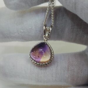 Natural Ametrine pendant Ametrine cabochon necklace 925 sterling silver necklace ametrine heart cabochon pendant Bi color ametrine necklace