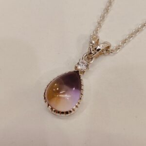 Natural Ametrine pendant Ametrine cabochon necklace 925 sterling silver necklace ametrine Pear cabochon pendant Bi color ametrine necklace